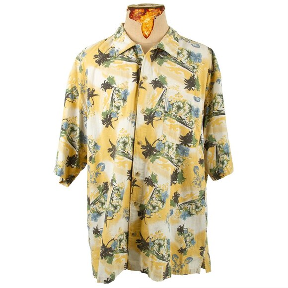 Columbia Short Sleeve Floral Hawaiian Shirt – Men's Size XL -  Yellow Palm Trees - Picture 1 of 8